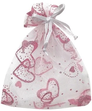 White Organza Bag with pink hearts 26x35 cm