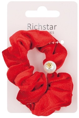 Velvet Hair Tie with Pearl, Red