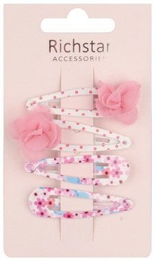 Hair Clips with Flower Motif, 4 pcs