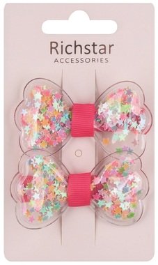 Clip-on Hair Bows, Pink, 2 pcs