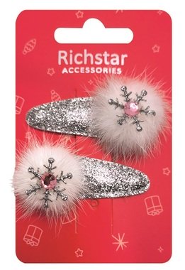 Hair Clips with Glitter and Snowflake, 2 pcs