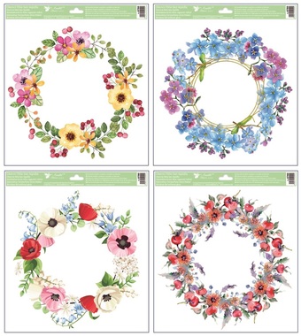 Window Clings Flower Wreaths with Glitter 30 x 30,5 cm 