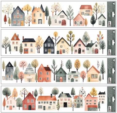 Window Clings Colorful Akvarel Houses 60 x 22.5 cm