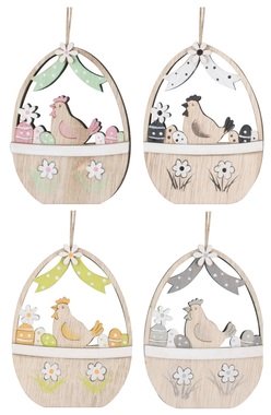 Hanging Wooden Basket with Hen 9 cm