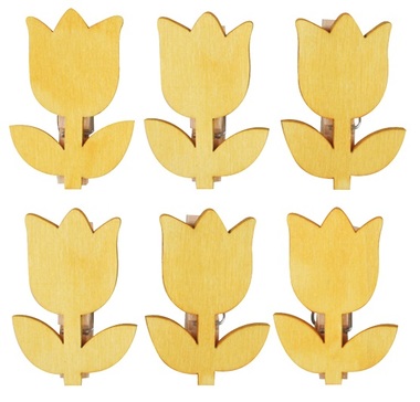 Wooden Flowers on Peg 4 cm, 6 pcs 