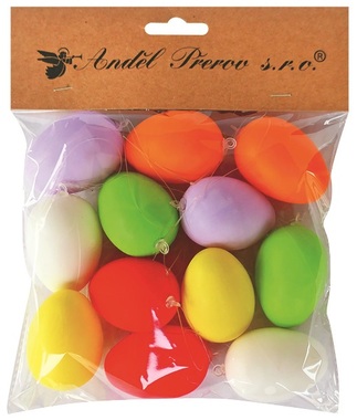 Colored Plastic Eggs for hanging, 6 cm, 12 pcs in a Bag