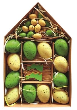 Set of 28 pcs - Plastic Eggs Green MIX of sizes, Decoration in a Box