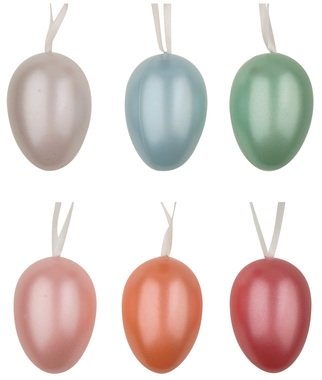 Hanging Coloured Plastic Eggs 6 cm, 6 pcs in Polybag